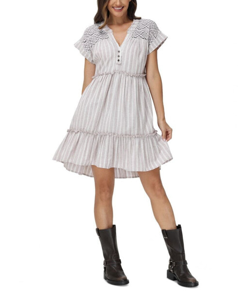 Women's Striped Lace-Trim Babydoll Dress