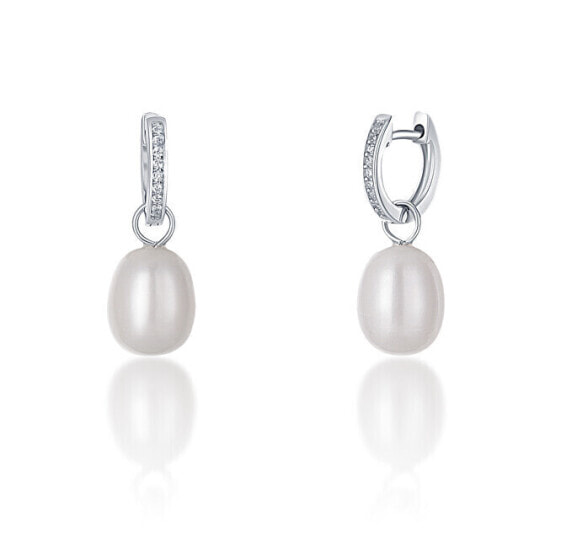 Duchess Kate's silver round earrings with real pearl and zircons 3in1 JL0685