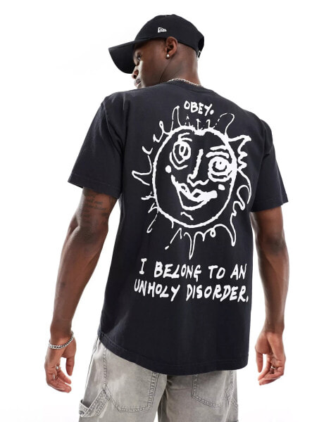 Obey garment dyed sun graphic t-shirt in black