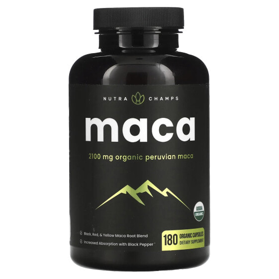Суперфуды NutraChamps Maca, 2 100 мг, 180 органических капсул (700 мг на капсулу)