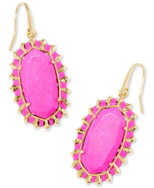 14k Gold-Plated Framed Stone Drop Earrings