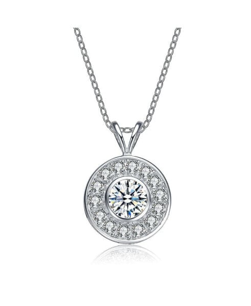 Modern Sterling Silver with Cubic Zirconia Round Bezel Pendant