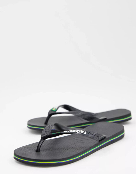 Havaianas Brasil logo flip flops in black