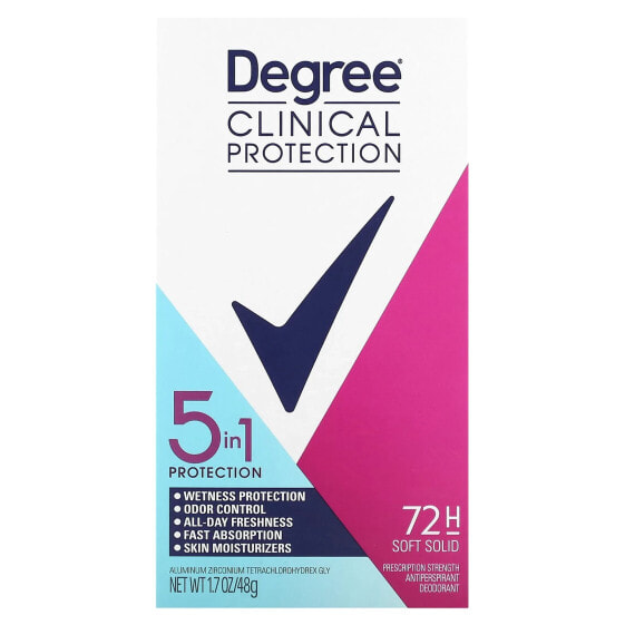 Дезодорант-антиперспирант DEGREE Clinical Protection, 5 В 1 Protection, Софт-солид, 48 г (1.7 унции)