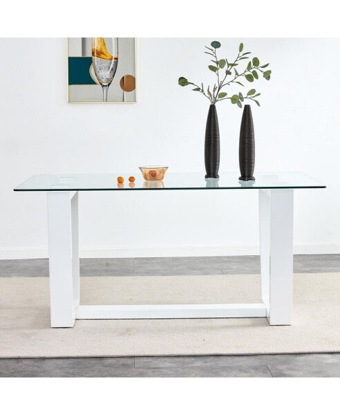 Стол обеденный большой с стеклянной столешницей толщиной 0.4 дюйма и белым MDF трапециевидным креплением Simplie Fun Dining Table Large F-1550 W1151S00323