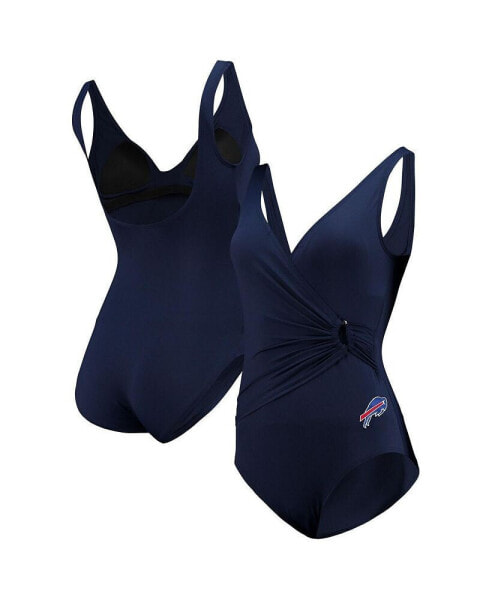 Women's Navy Buffalo Bills Pearl Clara Wrap One-Piece Swimsuit