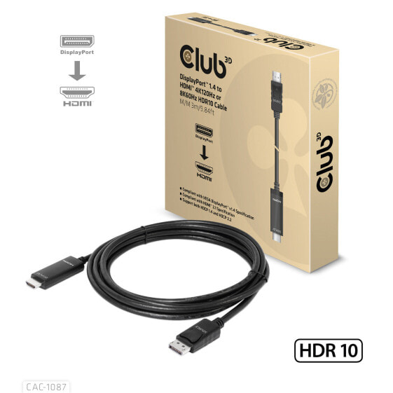 Кабель DisplayPort 1.4 to HDMI 4K120Hz или 8K60Hz HDR10 M/M 3м Club 3D