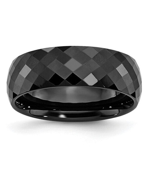 Ceramic Black Faceted Polished Wedding Band Ring
