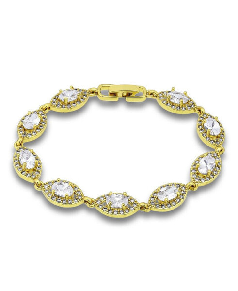 Cubic Zirconia Oval - Pave Marquise - Design Halo Link Bracelet