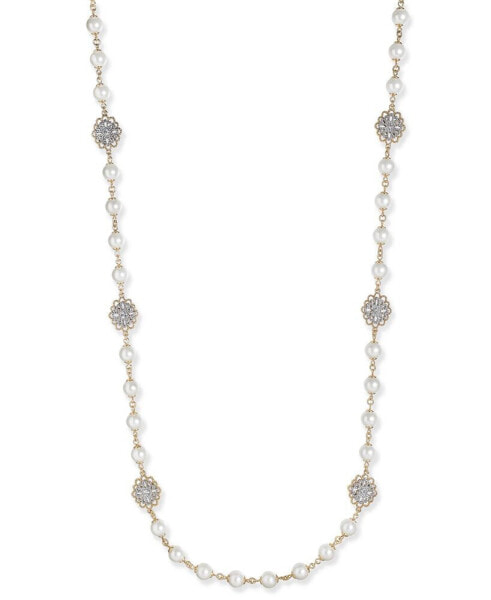 Gold-Tone Crystal Filigree & Imitation Pearl Strand Necklace, Created for Macy's
