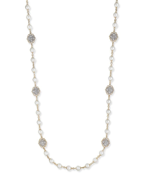 Charter Club gold-Tone Crystal Filigree & Imitation Pearl Strand Necklace, Created for Macy's