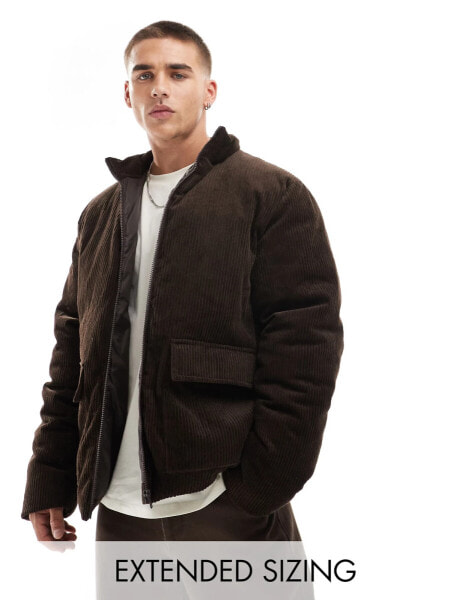 ASOS DESIGN corduroy puffer jacket in brown