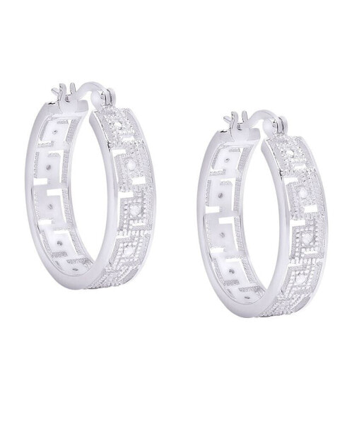 Diamond Accent Silver-plated Greek Key Hoop Earrings