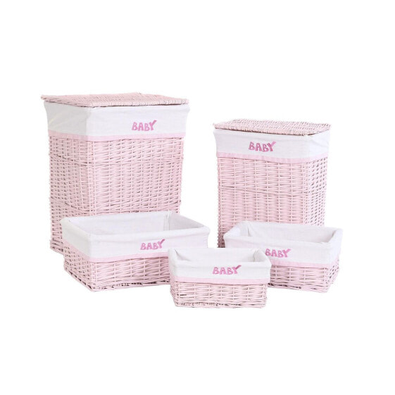 Набор корзин DKD Home Decor Розовый полиэстер Детский плетеный (44 x 34 x 56 cm)