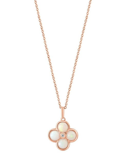 EFFY Collection eFFY® Ethiopian Opal (1-1/4 ct. t.w.) & Diamond Accent 18" Flower Pendant Necklace in 14k Rose Gold