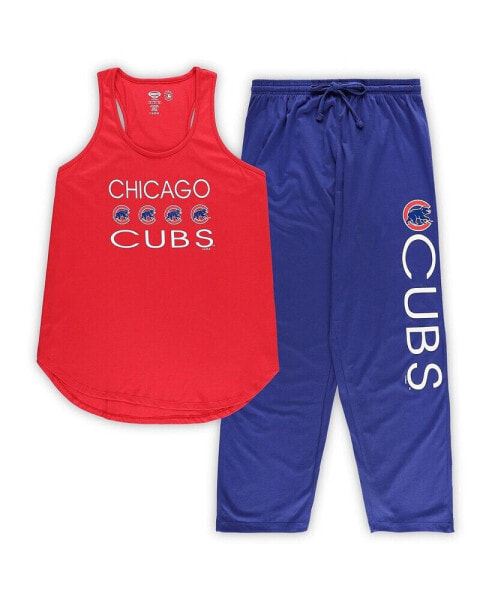 Women's Red, Royal Chicago Cubs Plus Size Meter Tank Top and Pants Sleep Set