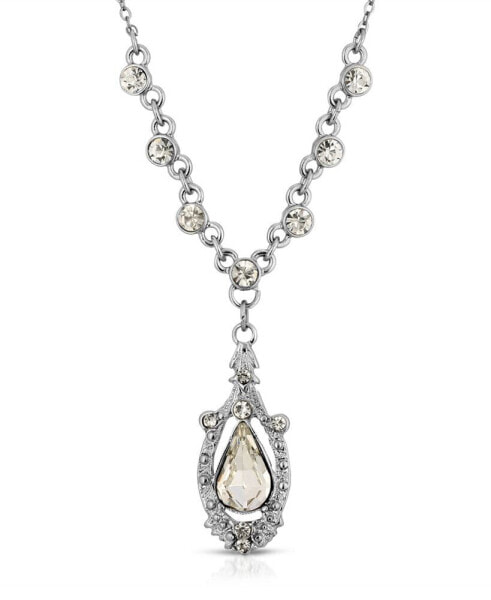 2028 silver-Tone Crystal Suspended Teardrop Necklace