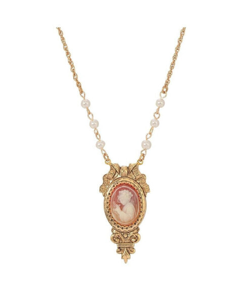 Women's Glass Pearl Cameo Necklace