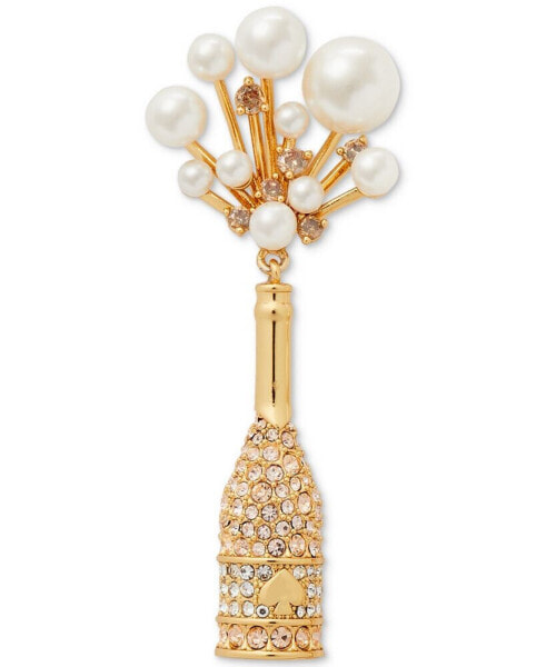 Gold-Tone Crystal & Imitation Pearl Champagne Statement Earrings