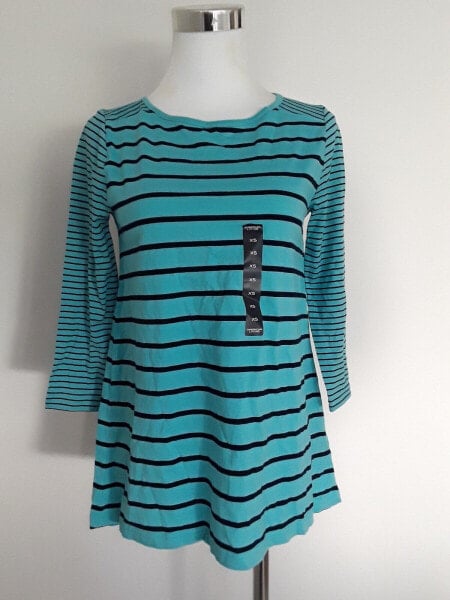 American Livng Women's Scoop Neck 3/4 Sleeve Striped Top Turquoise Black XS