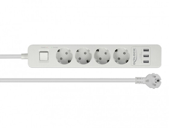 Delock 11206 - 1.5 m - 4 AC outlet(s) - Indoor - Type F - Type F - White