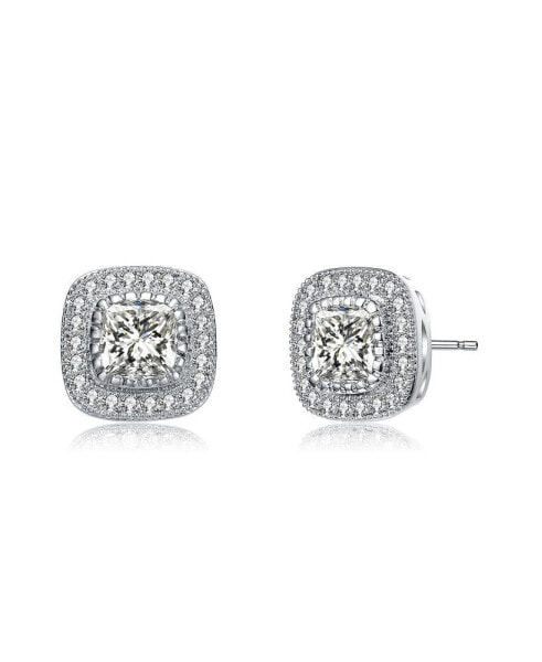 White Gold Plated Cubic Zirconia Stud Earrings