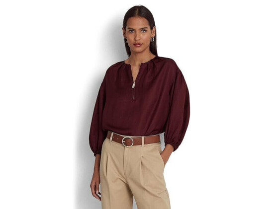 Топ с рукавами блузон Ralph Lauren Shantung Vintage Burgundy для женщин