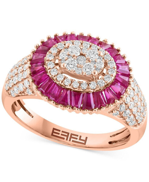 EFFY® Ruby (1-5/8 ct. t.w.) & Diamond (5/8 ct. t.w.) Baguette Cluster Ring in 14k Rose Gold