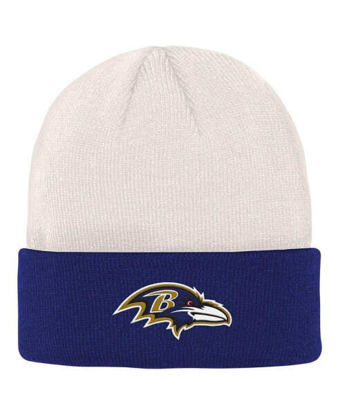 Big Boys and Girls Cream, Purple Baltimore Ravens Bone Cuffed Knit Hat