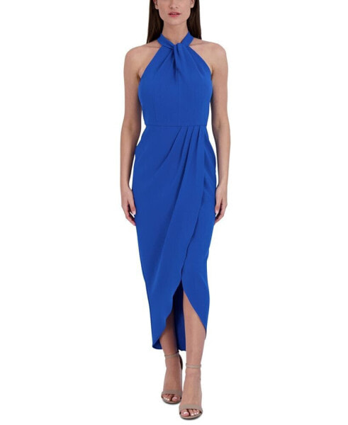 Knot-Neck Tulip-Hem Midi Dress