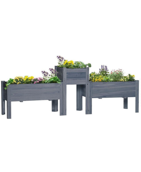 Raised Garden Bed Set of 3, Elevated Wood Planter Box with Legs and Bed Liner for Backyard and Patio to Grow Vegetables, Herbs, and Flowers, Gray