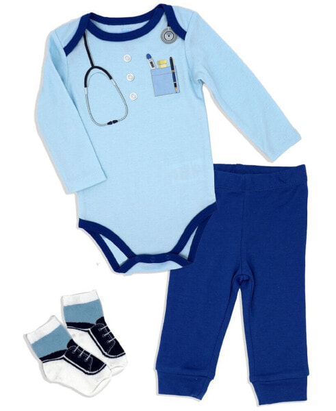 Baby Boys Doctor Long Sleeve Bodysuit, Pants and Socks, 3 Piece Set