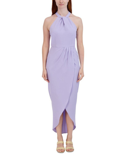 Knot-Neck Tulip-Hem Midi Dress