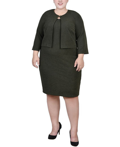 Plus Size Textured 3/4 Sleeve Two Piece Dress Set