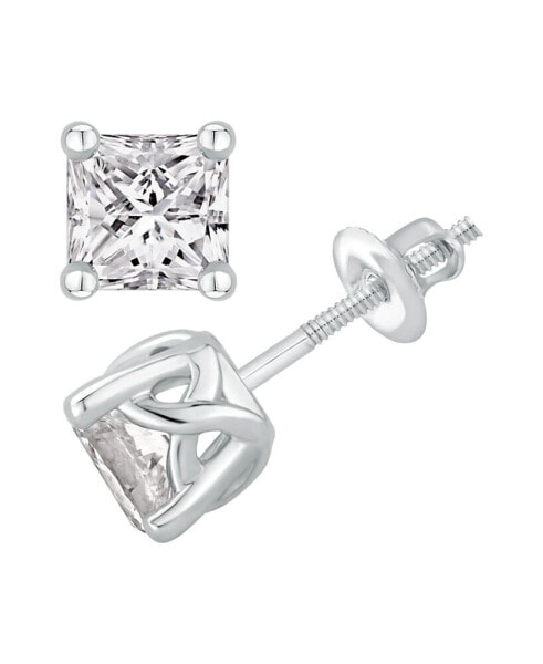 GIA Certified Diamond Princess Stud Earrings (1 ct. t.w.) in 14K White Gold