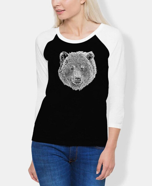 Women's Raglan Word Art Bear Face T-shirt