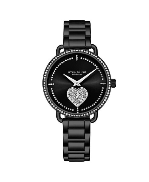 Women's Black Case and Bracelet, Crystal Studded Black Dial Watch
