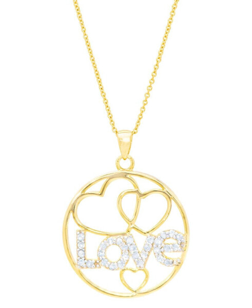 Diamond "Love" Heart Circle 18" Pendant Necklace (1/8 ct. t.w.) in 14k Gold-Plated Sterling Silver