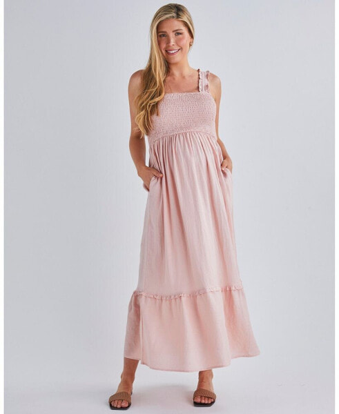 Maternity Angel Shirred Dress in Pink