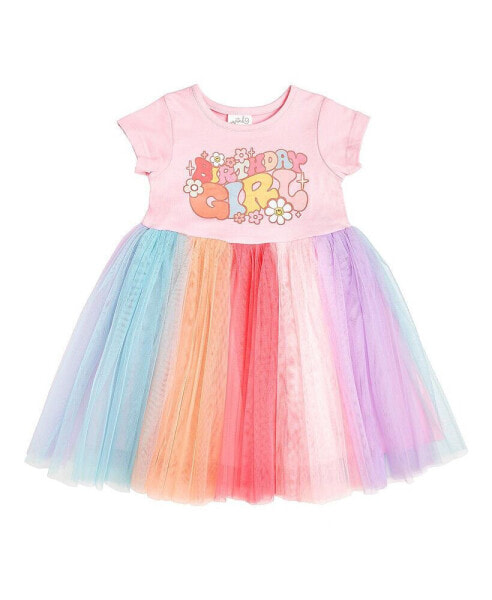 Little and Big Girls Groovy Birthday Girl Short Sleeve Tutu Dress