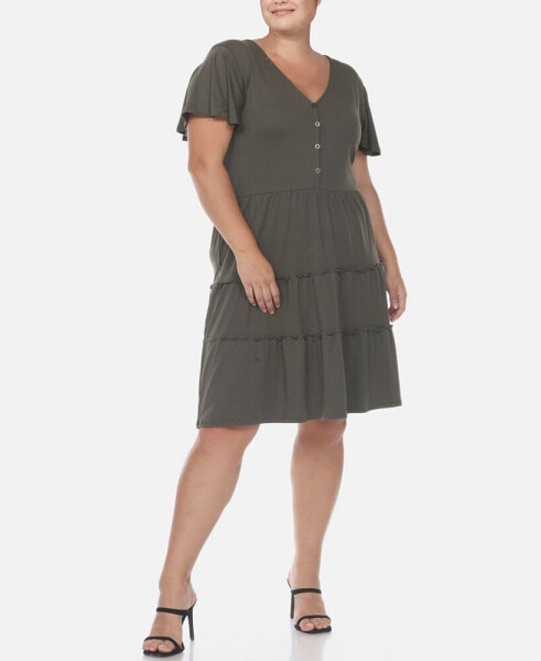 Plus Size Short Sleeve V-neck Tiered Midi Dress