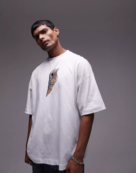 Topman extreme oversized fit t-shirt with painted shell print in white