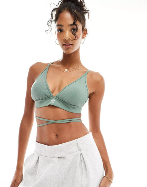 adidas Originals lace round bralet in khaki