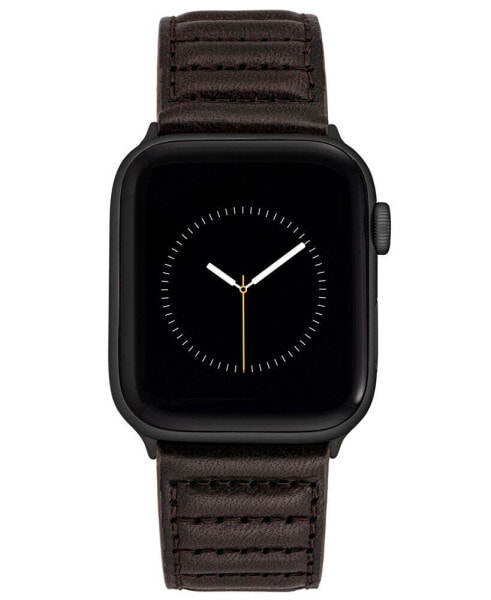 Men's Black Stitched Pattern Premium Leather Band Compatible with 42/44/45/Ultra/Ultra 2 Apple Watch
