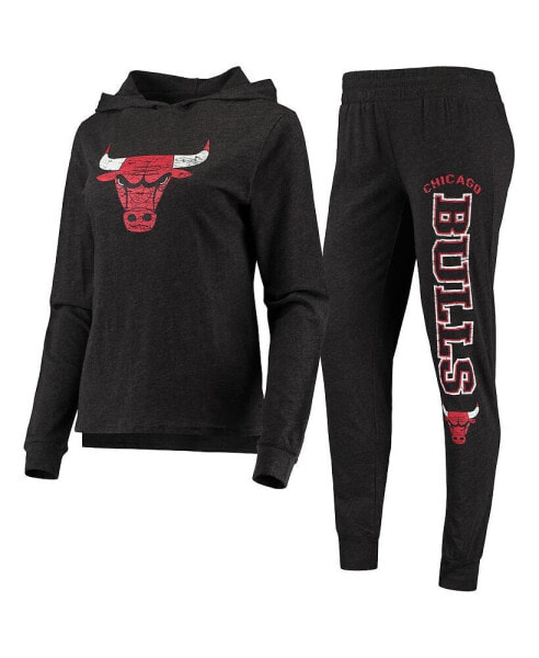 Пижама женская Concepts Sport с капюшоном и брюками в черно-сером цвете с эмблемой Chicago Bulls