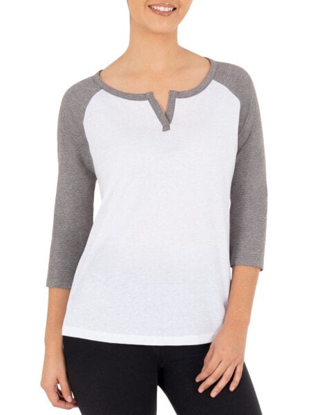 Athletic Works T-Shirt Women's Large White Gray Heather Split Neck Raglan Sleeve