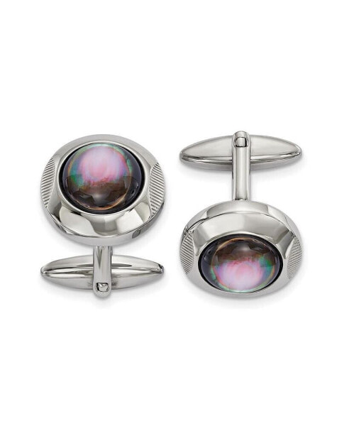 Stainless Steel Polished Black Circle Cufflinks