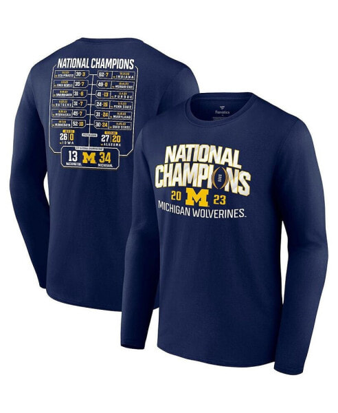 Men's Navy Michigan Wolverines College Football Playoff 2023 National Champions Schedule Long Sleeve T-shirt