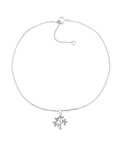 Diamond Accent Tree of Life Anklet in Sterling Silver , 9" + 1" extender