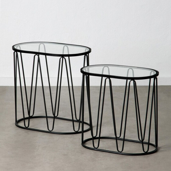 Side table 56 x 35,5 x 56 cm Crystal Black Metal (2 Units)